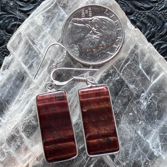 Red Tigers Eye Stone Crystal Jewelry Earrings - Picture 4 of 7